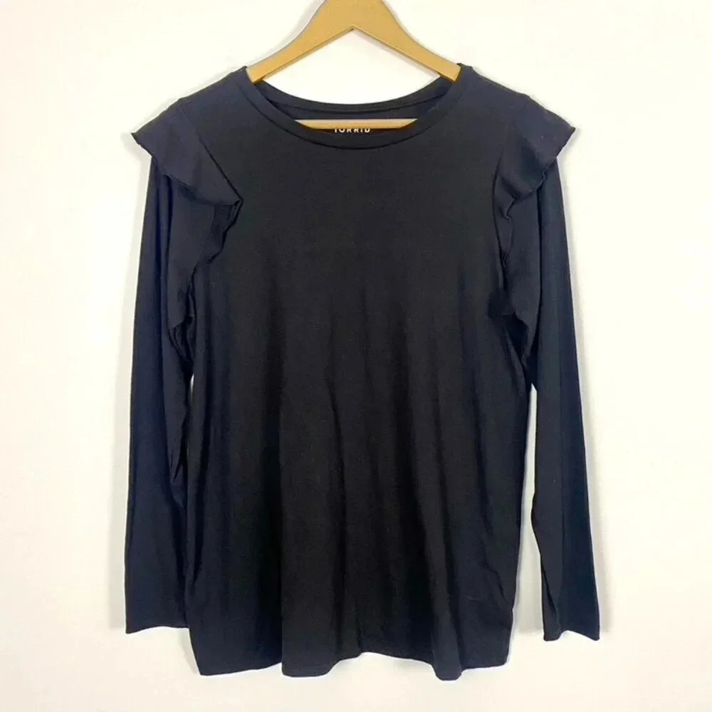 Torrid Black Long Sleeve Ruffle Top